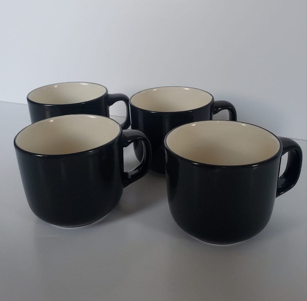 RARE * NORITAKE MISTY ISLE Black Coffee Cups / Mugs Tango Keltcraft Set of 4